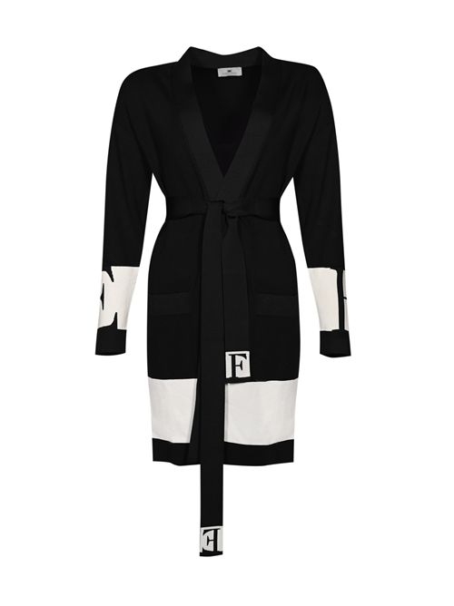 Cardigan in viscosa con bande logo Nero/Milk Elisabetta Franchi | MK02S56E2EF3